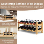 2 Tiers Bamboo Wine Rack Countertop Wine Display Stand Wine Storage Shelf Wine Bottle Holder