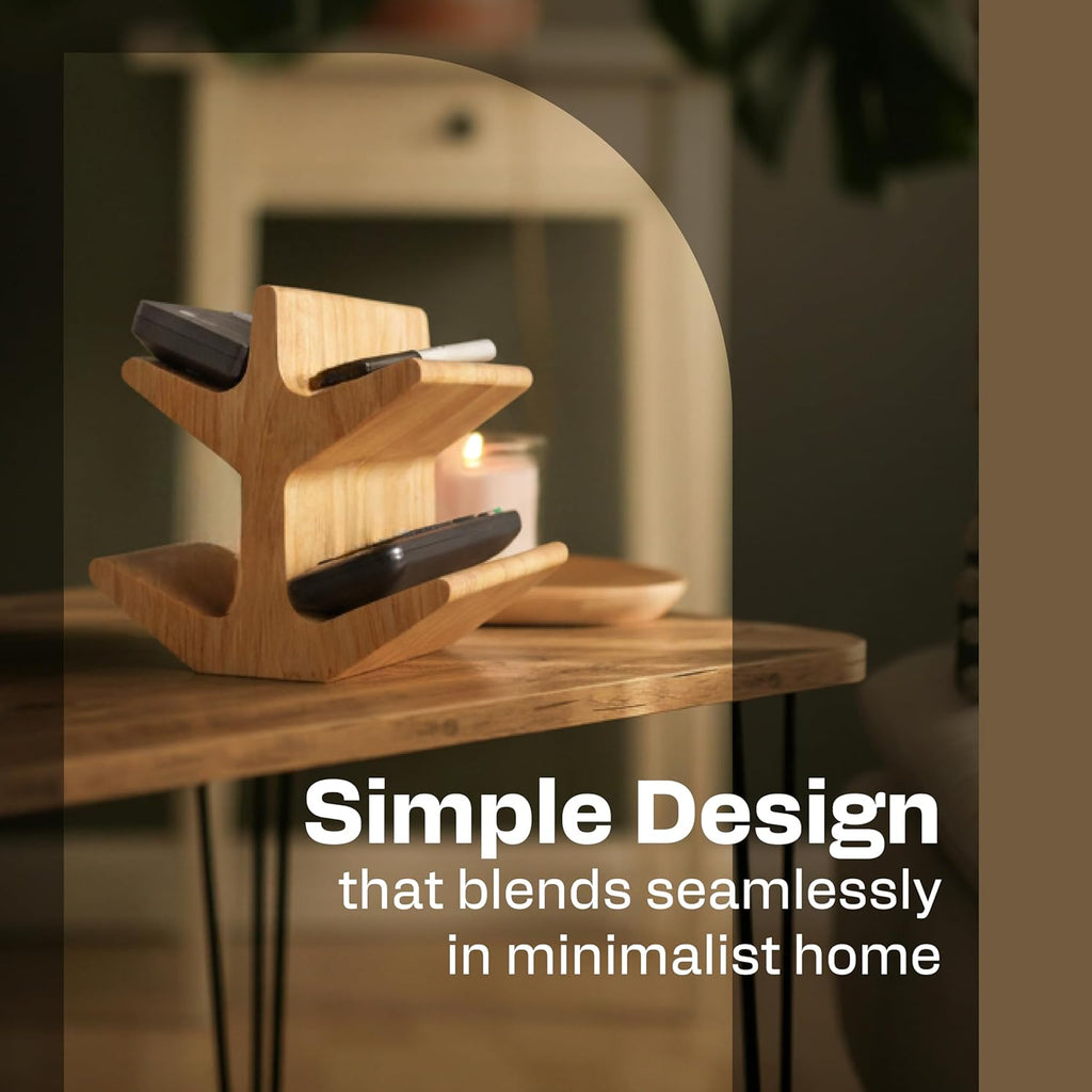 Decorative Remote Control Holder - Multiple Eyeglass Holder Stand - Remote Caddy for Table Bed - Wooden TV Remote Holder Storage - Coffee Table Organizer - Bedside Reading Glasses Holder
