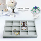 Oirlv Velvet Stackable Jewelry Display Trays 12 Grids Rings Earrings Bracelet Organizer Storage Tray(13.8"x1.29"x9.4")