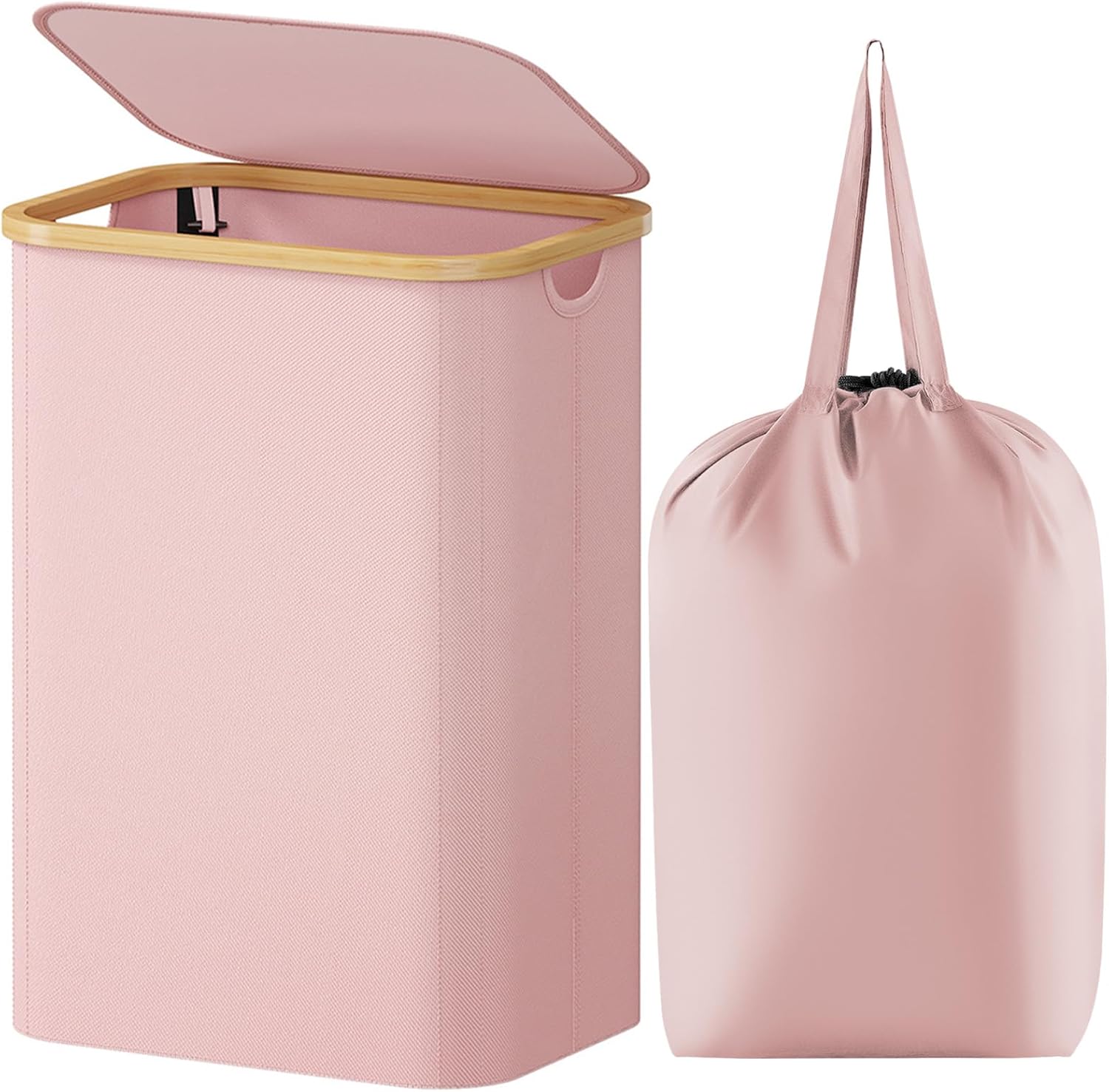 Lifewit 80L Laundry Basket with Lid, Clothes Hampers for Laundry with Bamboo Handles and A Removable Bag, Large Foldable Laundry Hamper for Bedroom, Bathroom, Dorm, Laundry Room, Pink