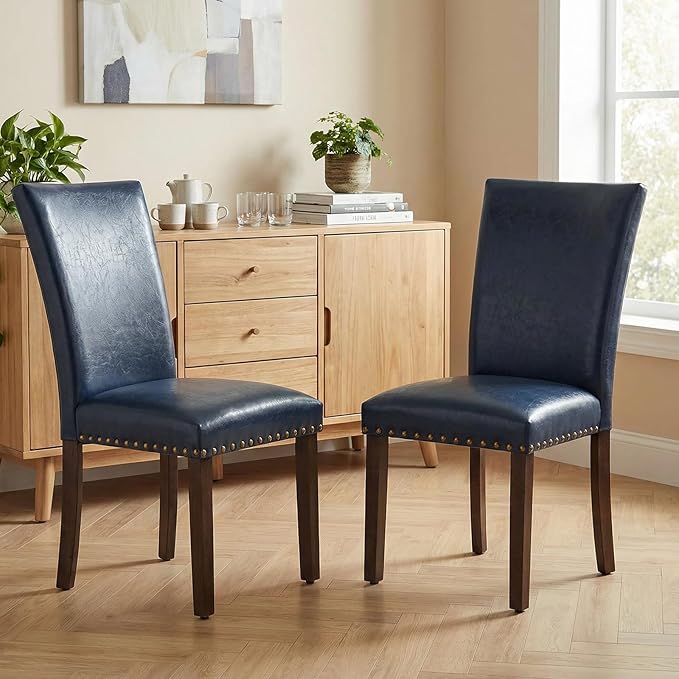 Furniliving Upholstered Dining Chairs Set of 2 - PU Leather Modern Farmhouse ...
