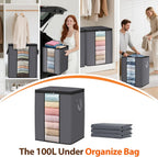 SpaceWhisper 4 Pack 100L Clothes Storage, Foldable Thick Fabric Blanket Storage Bags, Containers for Organizing Bedroom, Closet, Clothing, Comforter,Closet Organization with Handle,Grey
