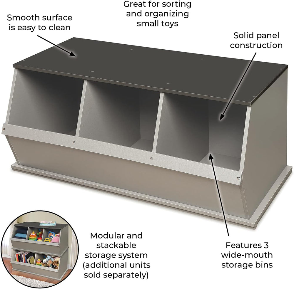 Badger Basket Three-Bin Stackable Storage Cubby – Woodgrain Gray, Expandable ...