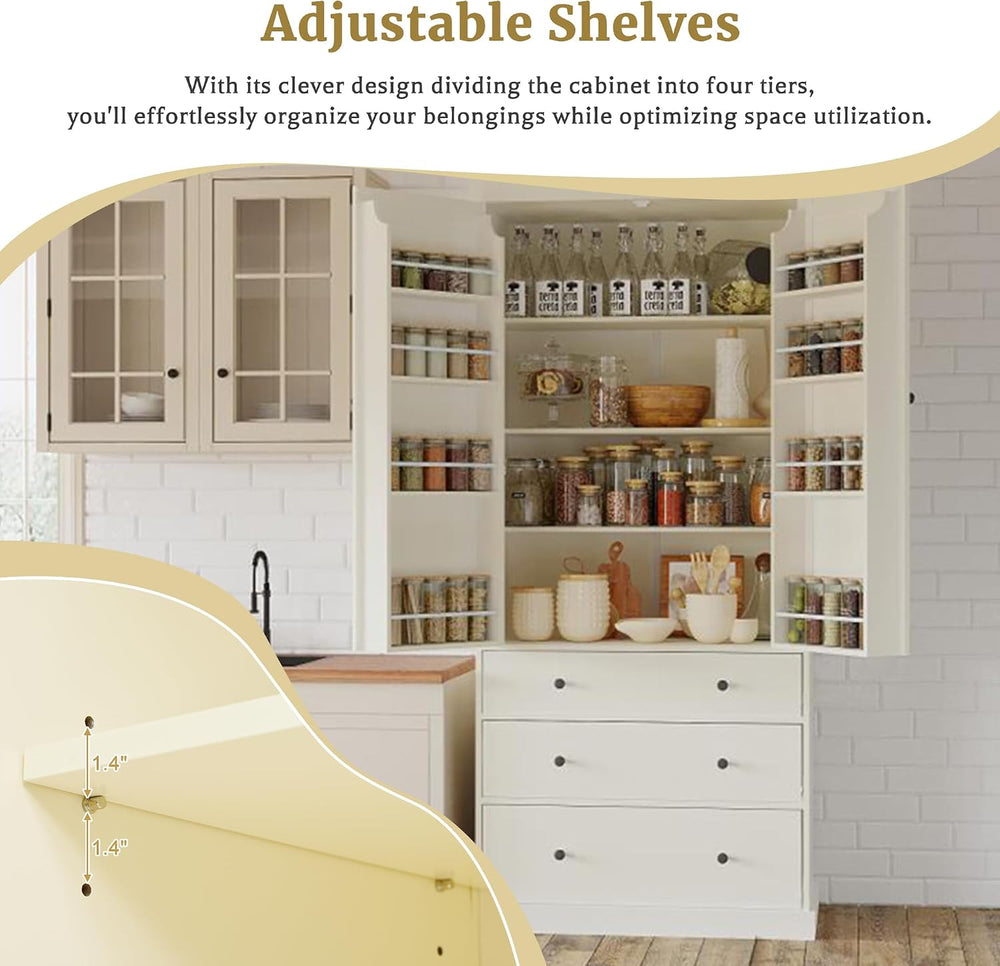 77" Tall Kitchen Pantry Cabinet, Pantry Storage Cabinet with 2 Door 3 Dr...