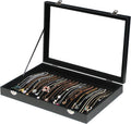 Coward 20 Hooks Necklace Organizer Jewelry Box, Dustproof Necklace Display Holder Case, Black Velvet Necklace Display Tray Case with Transparent Glass Lid for Home Use or Store Selling Show