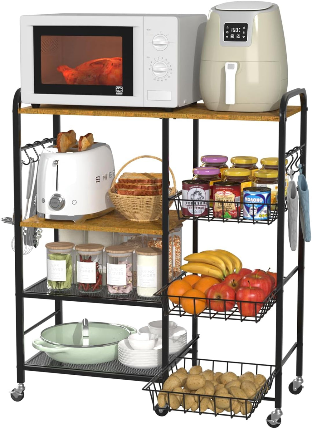 HapiRm Rolling Kitchen Microwave Cart - 4 Tier Microwave Table Stand with Pul...
