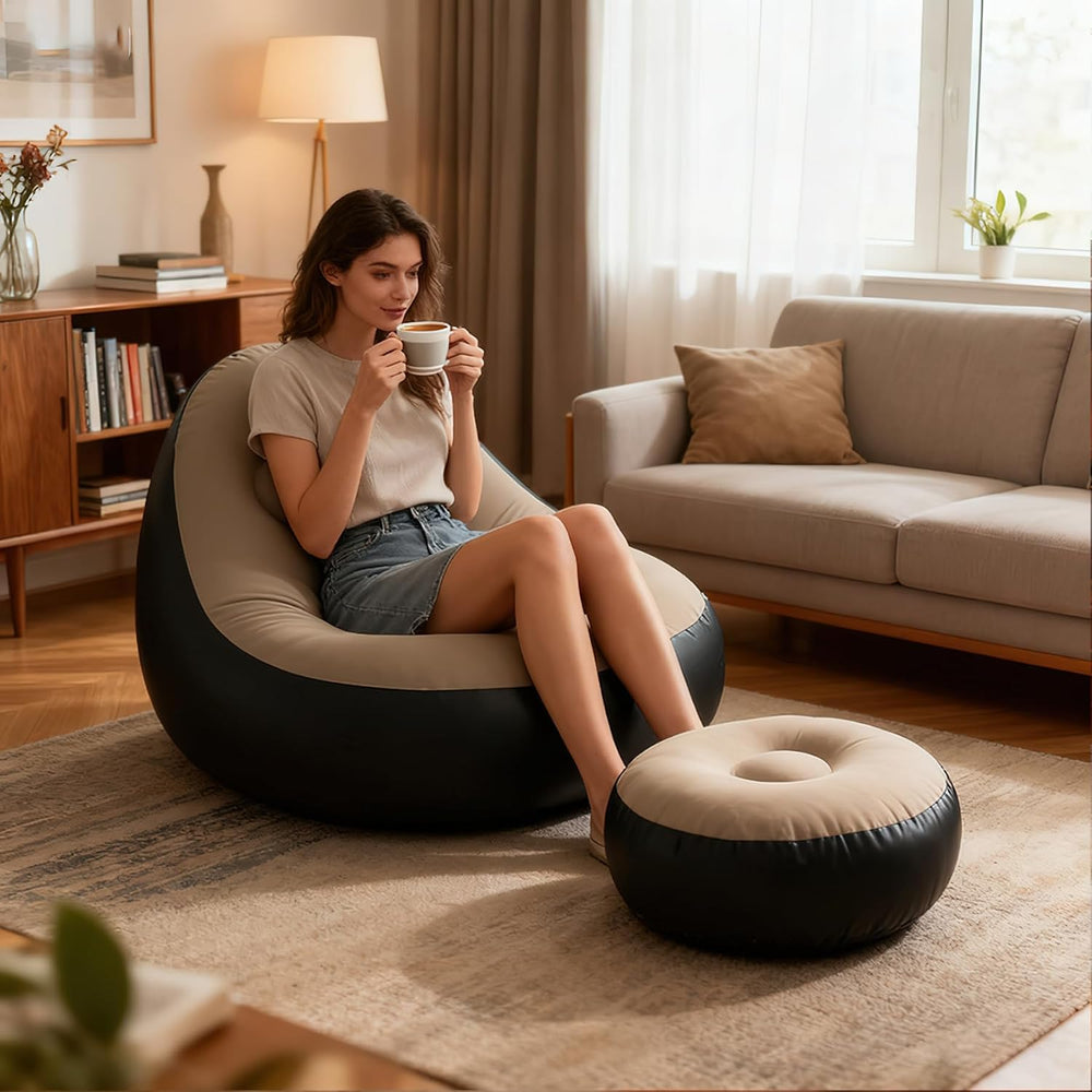 Plush Inflatable Sofa with Foot Pedals, Japanese Lazy Sofa, Thick Seat Cushio...