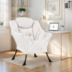 Furlide Lazy Chair with Ottoman, Soft Comfy Chair for Bedroom, Beige | Accent Lounge Chair with folding Foot Stool, Removable Washable Cover and Side Pocket for Reading, Relaxing in Living Room