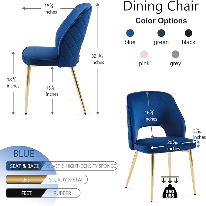NORDICANA Modern Dining Chair Set of 4, Navy Blue Velvet Fabric Upholstered Accent Chairs with Golden Metal Legs, Round Back Side Chairs for Kitchen Living Room Bedroom