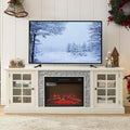TV Stand with Electric Fireplace & Storage Cabinet, Entertainment Center with 2 Glass Door, Faux Stone Media Console Table for Living Room (White,70" with Fireplace)