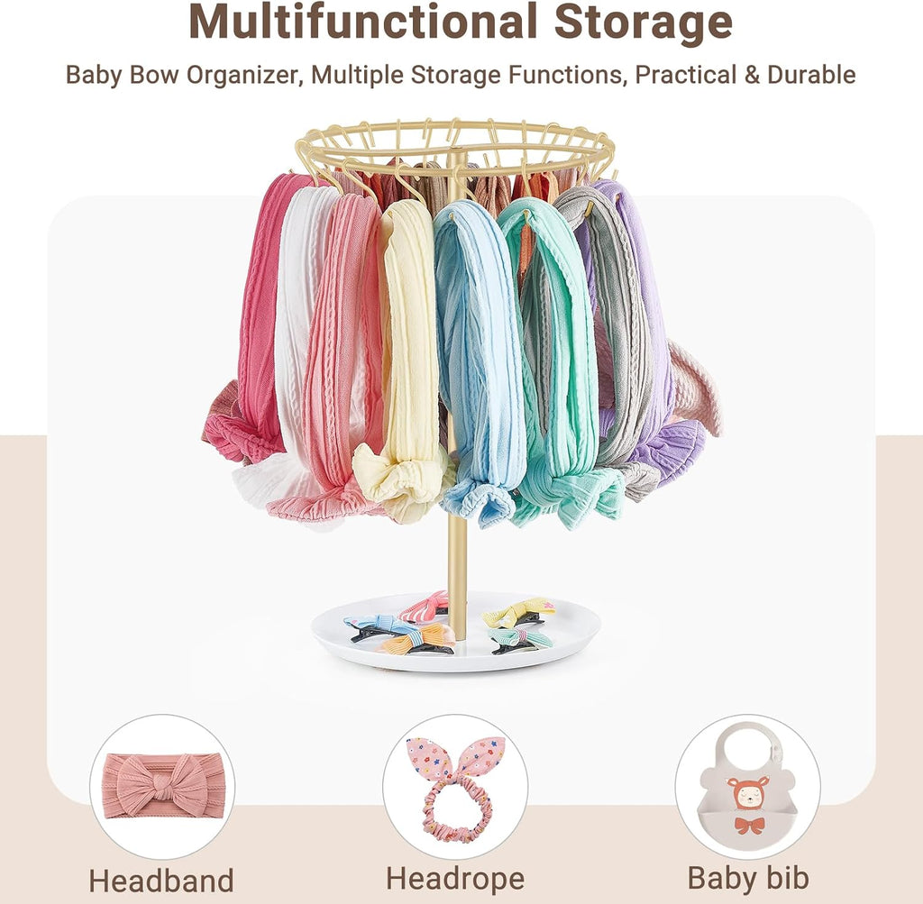 Dahey Headband Holder Hair Bow Organizer for girls Metal Baby Headband Storage with 30 Hooks Modern Hair Accessories Organizer Bow Rack Storage Stand Display for Girls Baby Room Decor