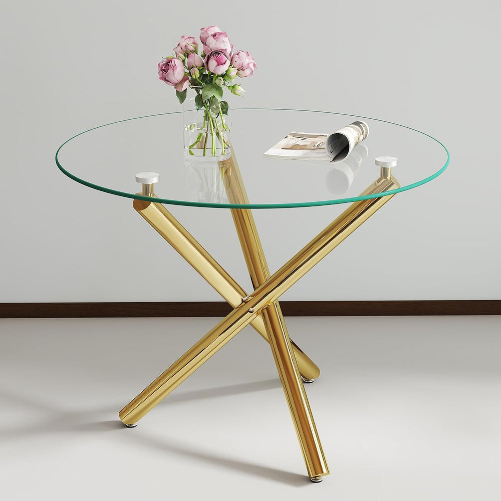 Modern Dining Room Table for 4 People, 36" Round Dining Table with Gold ...