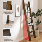 GOFLAME 5-Tier Blanket Ladder, 58.5” Bamboo Decorative Ladder Shelf with 4 Removable Hooks and 4 Deep Rungs, Wall Leaning Farmhouse Quilt Rack Holder for Living Room, Bedroom, Bathroom
