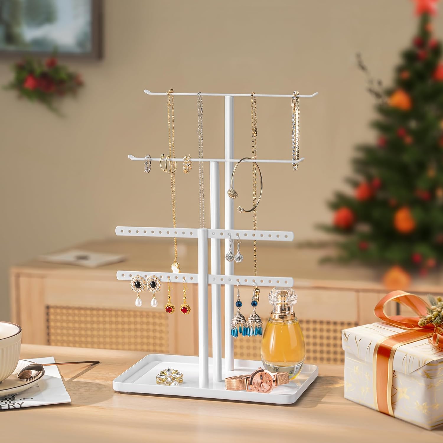 pickpiff Jewelry Stand Holder Organizer: 12.5" Sturdy Jewelry Hanger for Necklace, Earring, Bracelet, White