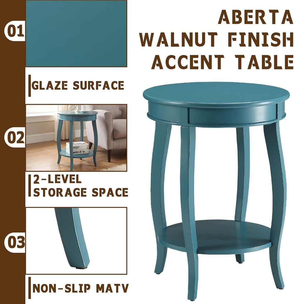Small Accent Table with Storage, Round End Tables for Living Room, Wooden Cir...