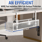 Under Desk Cable Management Tray - GZOKMOG No Drill Cord Organizer with Clamp, Reinforced Metal Mesh Workspace Organizers for Wire, Office Desk Accessories, 2 Pack White, 15.75 inch
