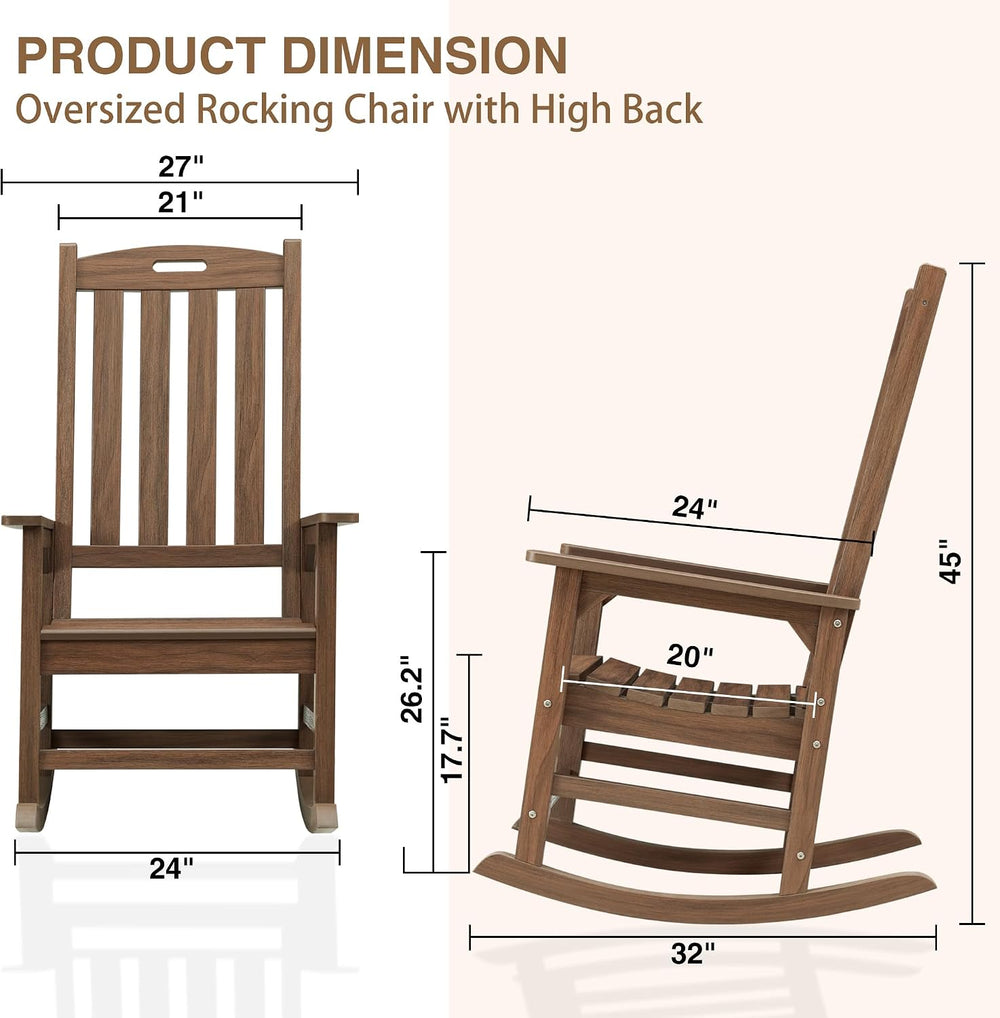 Psilvam Oversized Outdoor Rocking Chair, HDPE Porch Rocker (Dark Brown) | Hig...