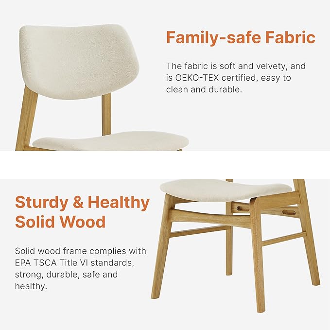 Wooden Dining Chairs Set of 6, Upholstered Modern Dining Room Chairs, Solid O...