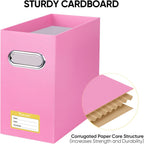 BALEINE File Organizer Box, Cardboard File Folder Organizer with Handle for Letter Size, Portable Collapsible Hanging Filing Box for Home Office Document Storage (4 Pack, Pink)