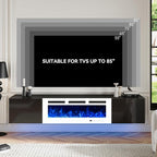 MXV 80'' Floating TV Stand, Modern Media Entertainment Center with 40" Electric Fireplace, TV Console Cabinet Wall Mounted, Adjustable 12-Color LED Lights, for Living Room, Black + White