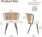 BedsPick Rattan Dining Chairs Set of 4 - Farmhouse Upholstered Cane Back Kitchen Chair with Boucle Cushion, Wingback Dining Room Seat with Metal Legs for Home, Kitchen (Brown)