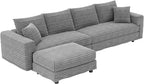 KEIKI 102.4" Sectional Couches, Modern Comfy Upholstered Sofa Cloud Couch, Deep Seat 4 Seat Sofa Set with Soft Pillows and Movable Ottoman for Living Room Bedroom,Apartment,Office, Grey