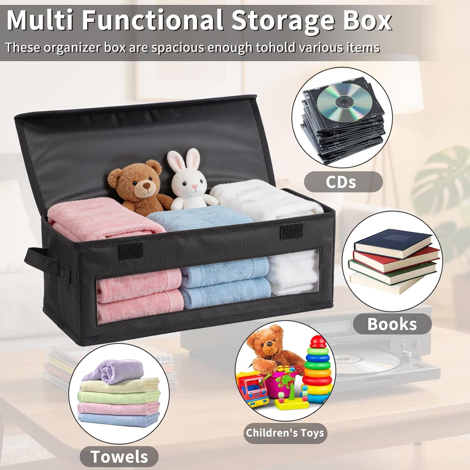 Home CD Storage Box, Tape Cassette Display Stand With Handle, Movie Box, DVD, Optical Disc Rack, Suitable For Living Room And Desktop