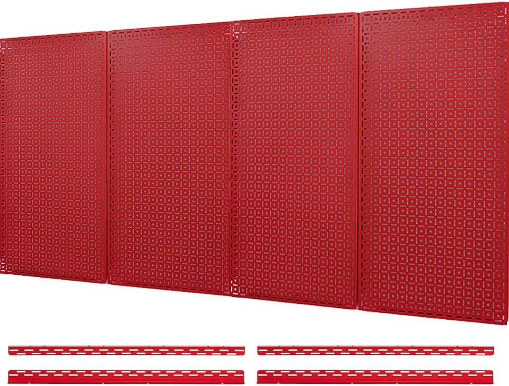OmniWall 16" x 32" Metal Pegboard Panel 4-Pack for Garage & Home Wall Storage Organization System (Red)