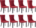 Modern Dining Chairs Set of 8, Tufted Upholstered Dining Chair with Solid Wood Legs, Wine Red Velvet Accent Chair, Sillas de Comedor, Kitchen & Dining Room Chairs (Burgundy, Velvet, 8Pcs)