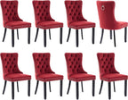 Modern Dining Chairs Set of 8, Tufted Upholstered Dining Chair with Solid Wood Legs, Wine Red Velvet Accent Chair, Sillas de Comedor, Kitchen & Dining Room Chairs (Burgundy, Velvet, 8Pcs)