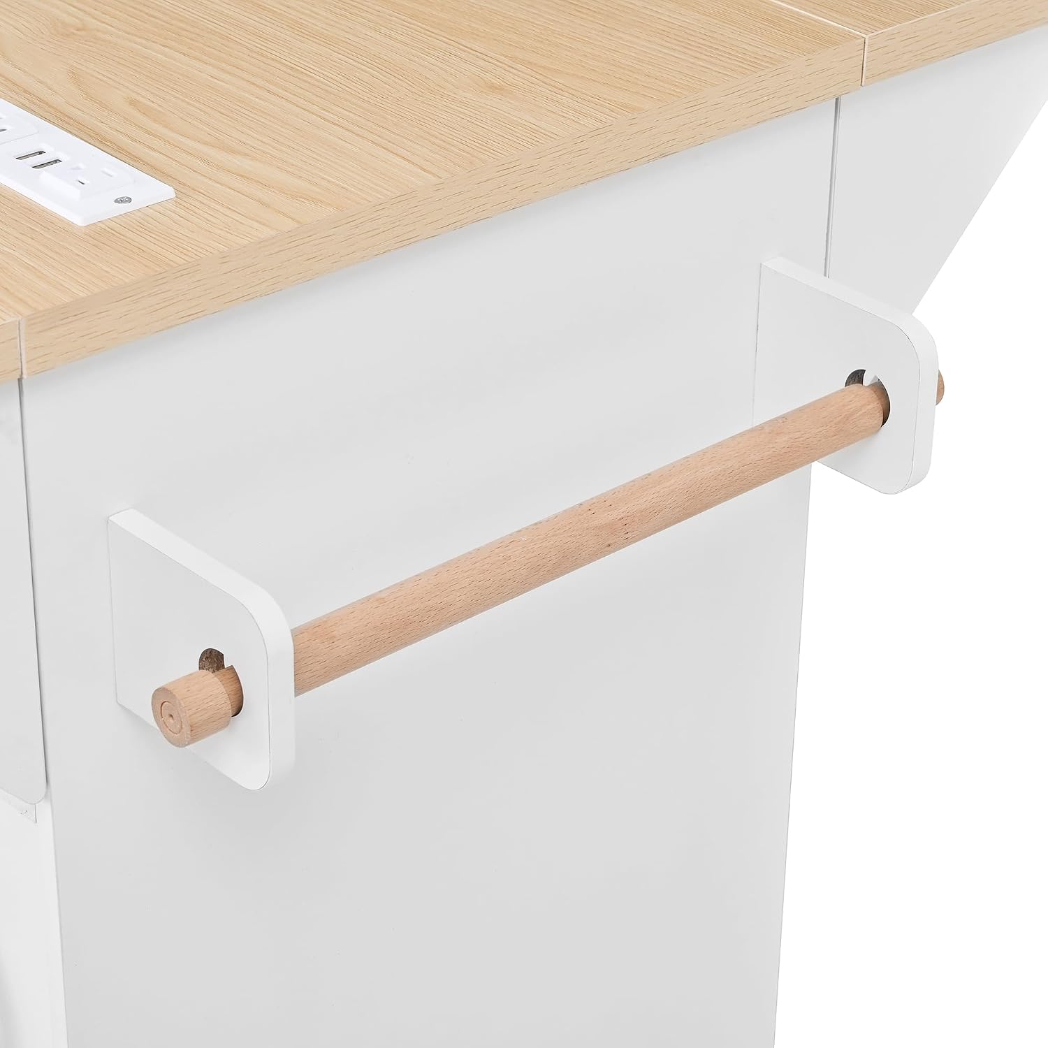 JIJIWANG Multifunctional Extendable Kitchen Island Cart with with Towel Rack,Spice Rack Shelf US Standard Outlet, 47 * 18 * 36inch,5 Wheels Mobile Kitchen Storage Cabinet,1 inchThick Top Board,White
