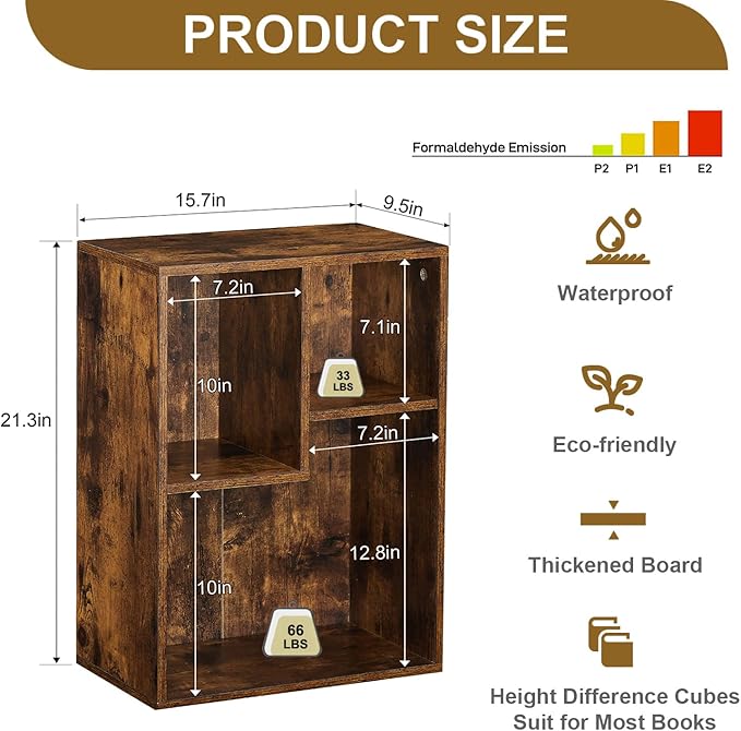 VECELO Small Bookshelf, 3 Cube Shelf, Fits Tallest Hardcovers, Horizontal Ava...