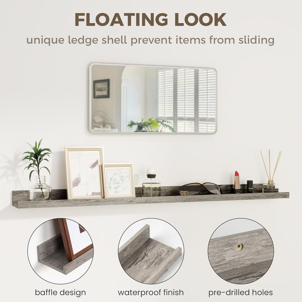 Axeman Grey Floating Shelves | 72 Inch Picture Ledge Shelf Set of 2 | Rustic Grey Picture Shelf for Wall with Ledge | Long Wall Shelves with Lip | Photo Ledge Shelves for Books Album Records