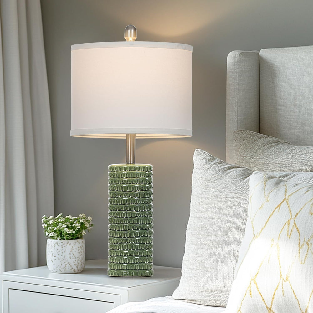 Cinyirong 24.5" Green Ceramic Table Lamps Set of 2, Farmhouse Table Lamp...