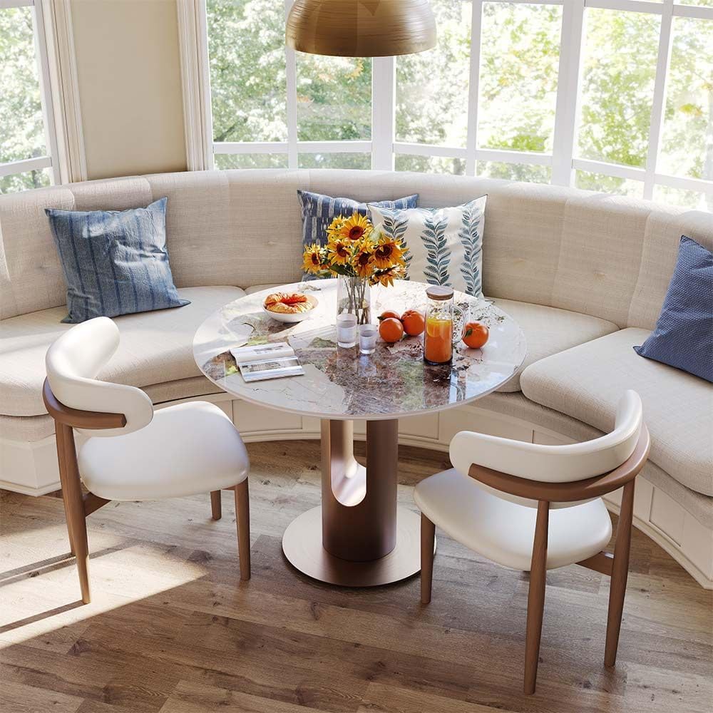 POVISON Round Dining Table, 35" Modern Sintered Stone Kitchen Table for ...