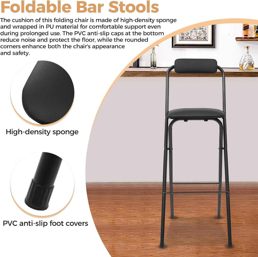 Folding Stool, Cushioned Padded Folding Stool Portable Bar Stool with Back fo...