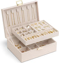 VLANDO Jewelry Box,2-Layer Design with Removable Tray,Apricot Pink | Removable Upper Tray Separates Rings and Earrings, Lower Space for Bracelets, Birthday Gift, Bedroom Dresser