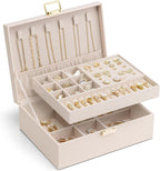 VLANDO Jewelry Box,2-Layer Design with Removable Tray,Apricot Pink | Removable Upper Tray Separates Rings and Earrings, Lower Space for Bracelets, Birthday Gift, Bedroom Dresser