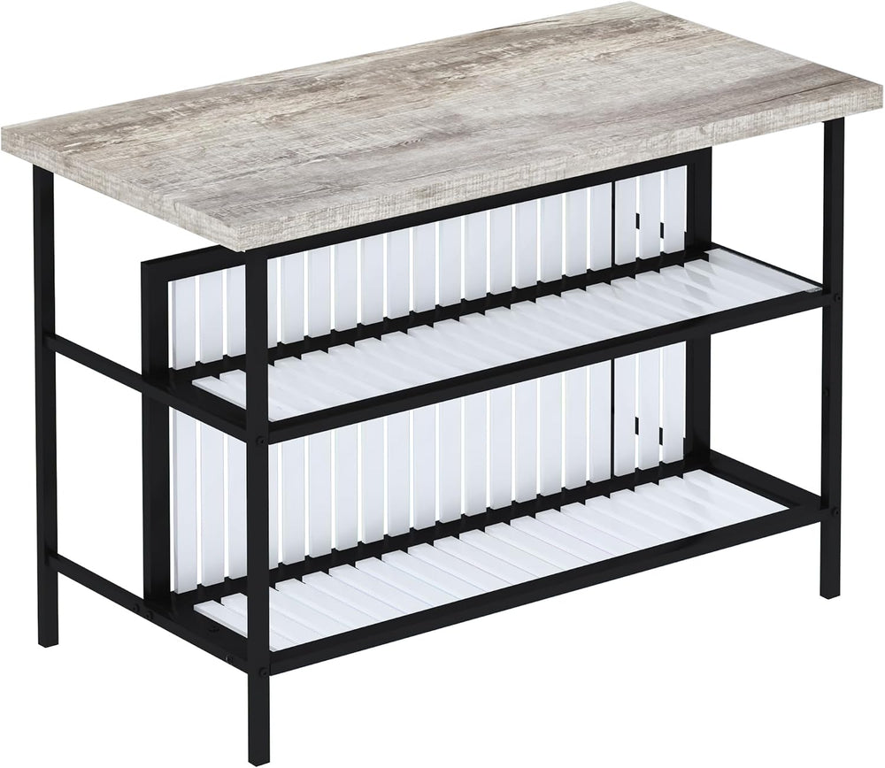 Lamerge 3 Piece Bar Table and Chairs Set, Industrial Bar Table Set with Stora...