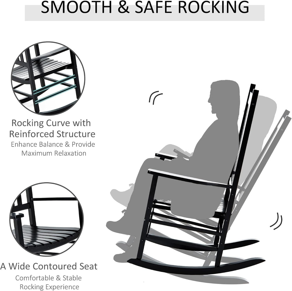 Outsunny Outdoor Rocking Chair High Density Wooden Rockers Black | Patio Rock...