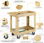 ELAFROS Heavy Duty Plastic Utility Cart 34 x 17 Inch - Work Cart Tub Storage W/Deep Shelves and 2 Fixed 2 Swivel Wheels Safely Holds up to 550 lbs - 2 Tier Service Cart for Warehouse,Garage, Sand