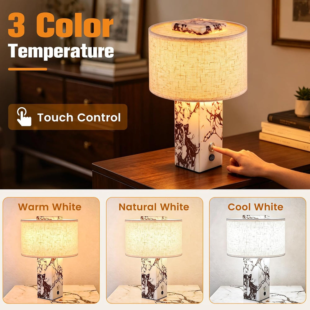 VOLISUN Marble Lamp, 10.04" Rechargeable Cordless Stone Table Lamp with ...