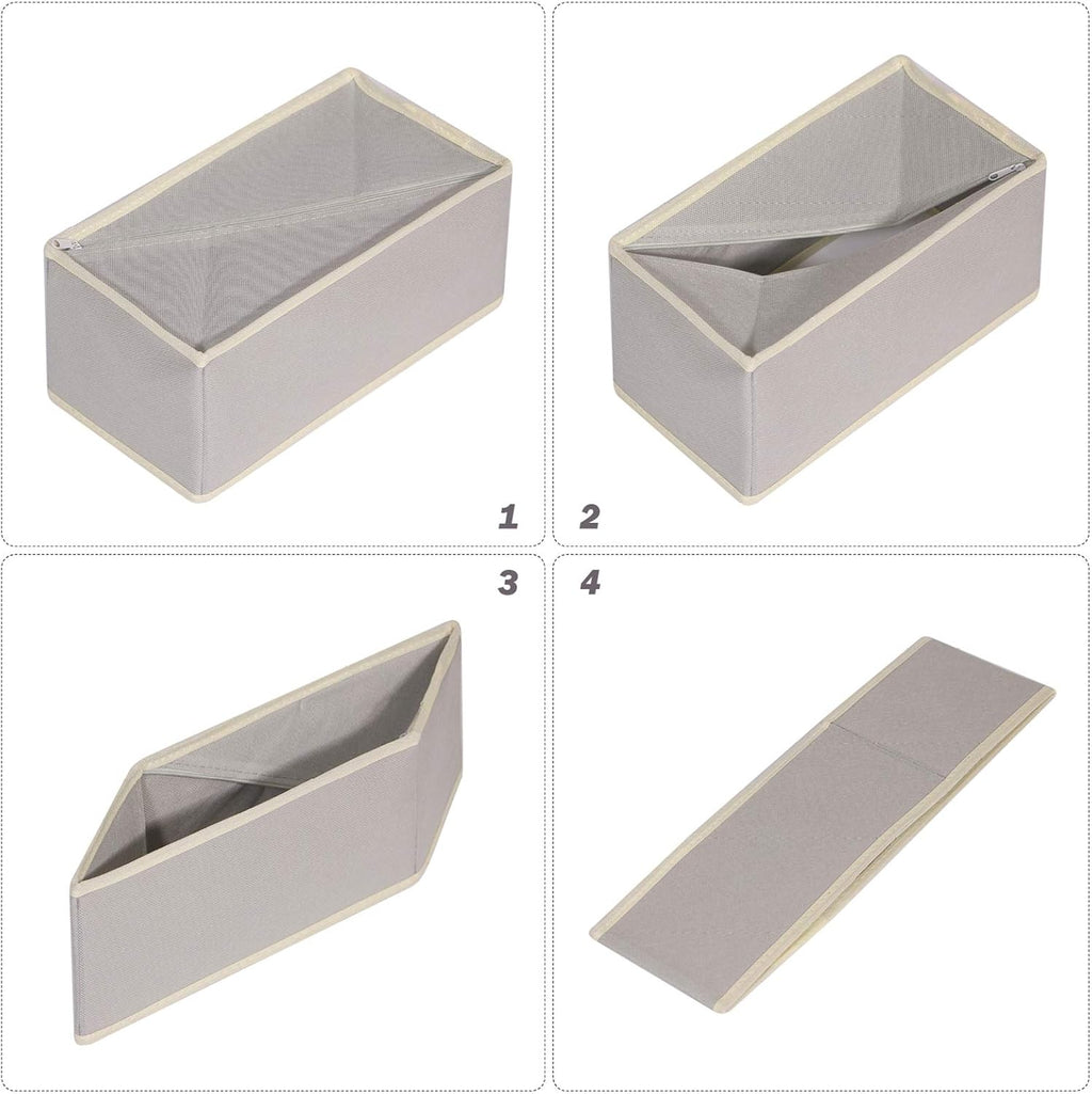 DIOMMELL Set of 6 Foldable Cloth Storage Box Closet Dresser Drawer Organizer Fabric Baskets Bins Containers Divider for Clothes Underwear Socks Lingerie Clothing, Grey 00-0600