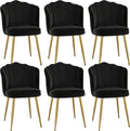 VECELO Velvet Dining Chairs Set of 6, Modern Upholstered Kitchen Chairs with Thick Cushions, Curved Padded Backrest and Metal Legs, for Kitchen, Dining Room, Living Room, Black
