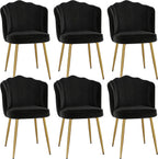 VECELO Velvet Dining Chairs Set of 6, Modern Upholstered Kitchen Chairs with Thick Cushions, Curved Padded Backrest and Metal Legs, for Kitchen, Dining Room, Living Room, Black