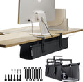 Ascrono Original No Drill Under Desk Cable Management Tray 27.3" - Premium Black Fabric Cable Management Under Desk - Clamp/Screw Mount Cord Organizer - Supports Upto 66lbs