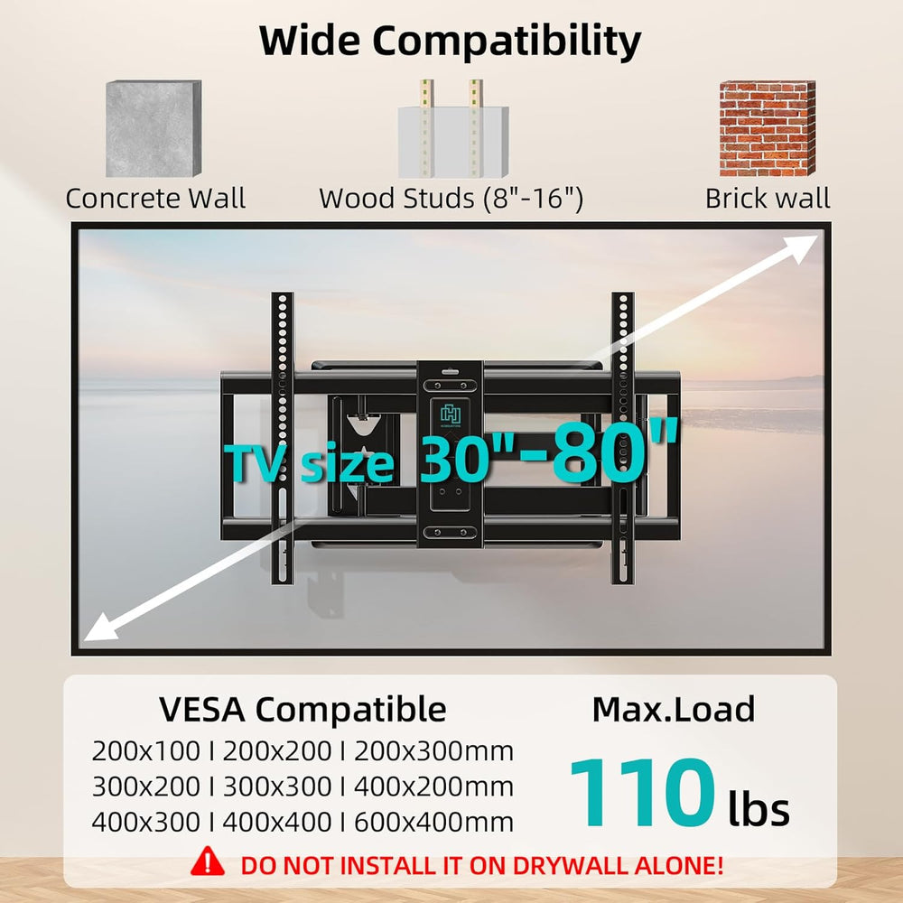 HCMOUNTING Long Arm Full Motion Corner TV Wall Mount for 32–80” TVs | Decorat...