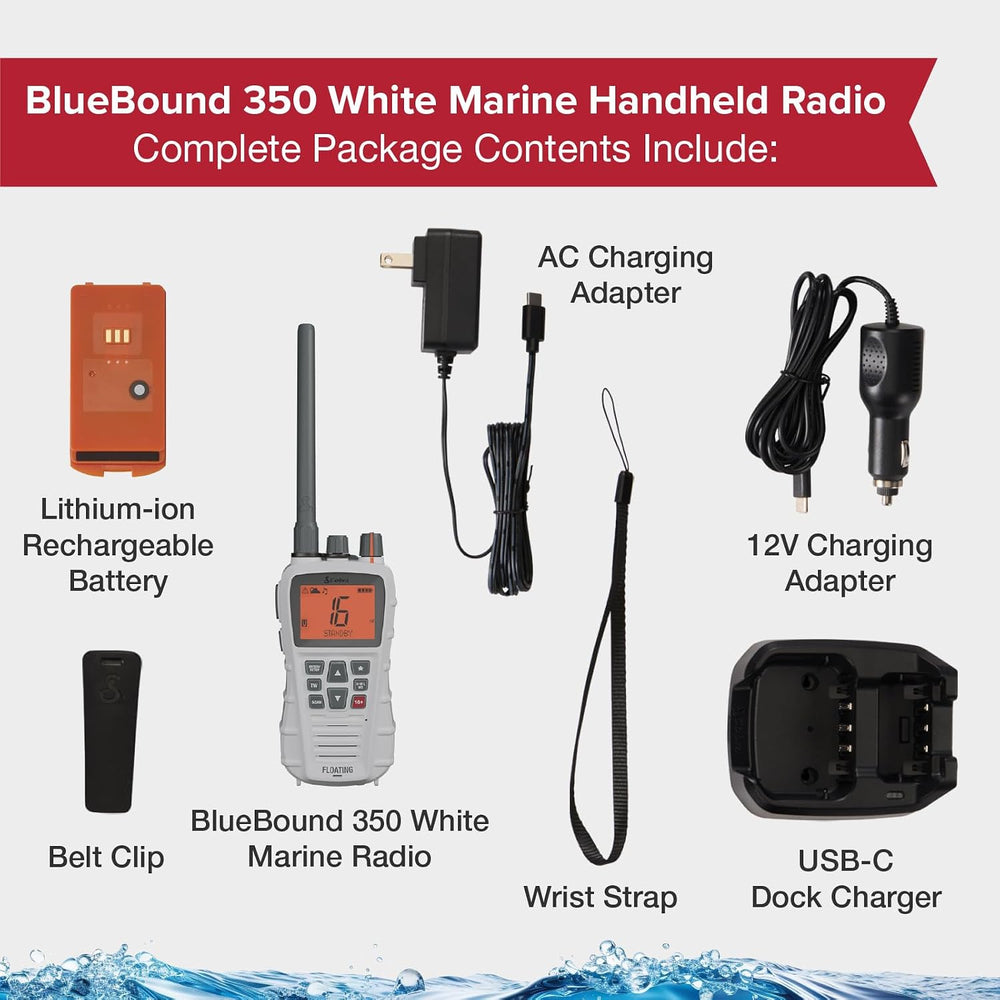 Cobra BlueBound 350 VHF Handheld Marine Radio - White, 6-Watt, Floats