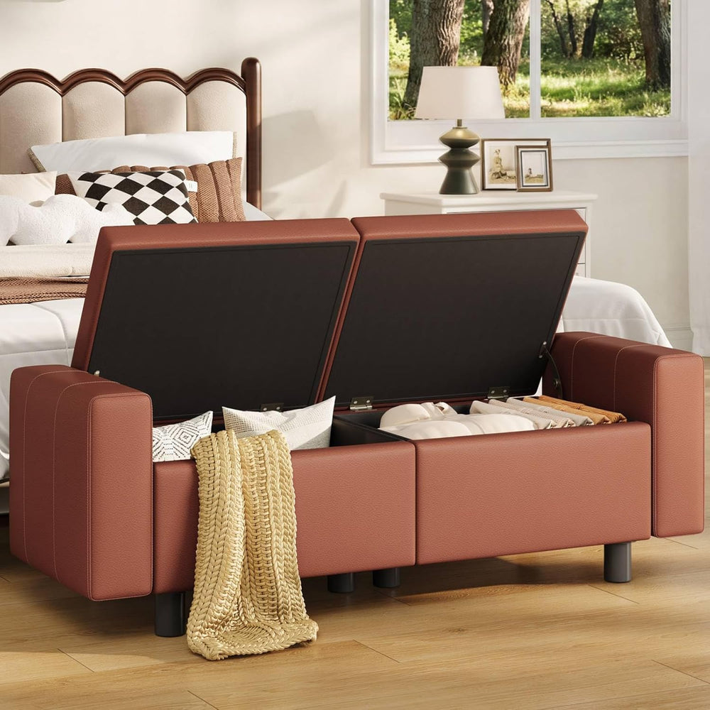 HOOBRO Ottoman with Storage, 46.7'' Storage Ottoman Bench with Safety...