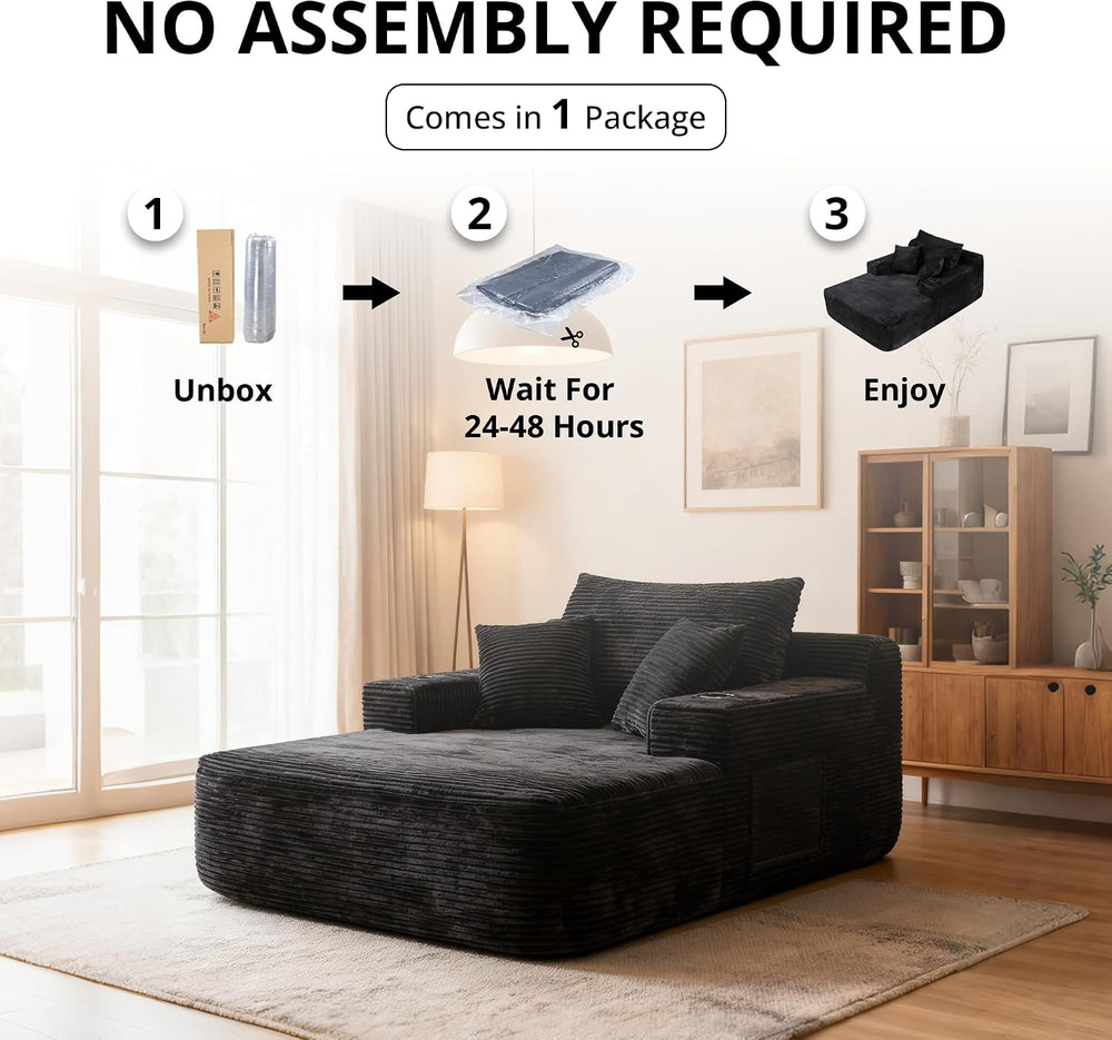 Chaise Lounge Chair Indoor, 67" Oversized Sofa Bed with Pillows No Assem...